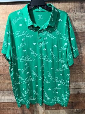 Fabletics 24/7 Men's Green All-Over Script Logo performance Polo size XXL